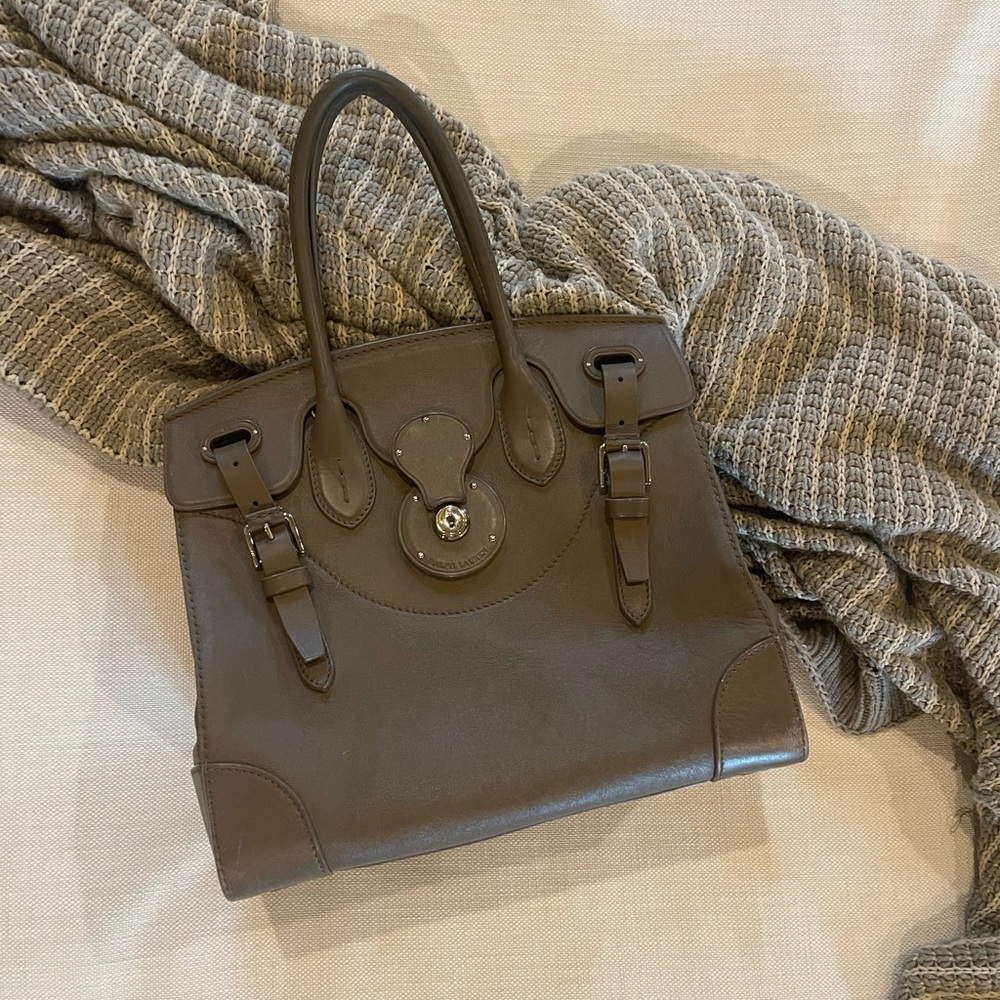 Ralph Lauren Dark Beige Leather Ricky Top Handle Bag